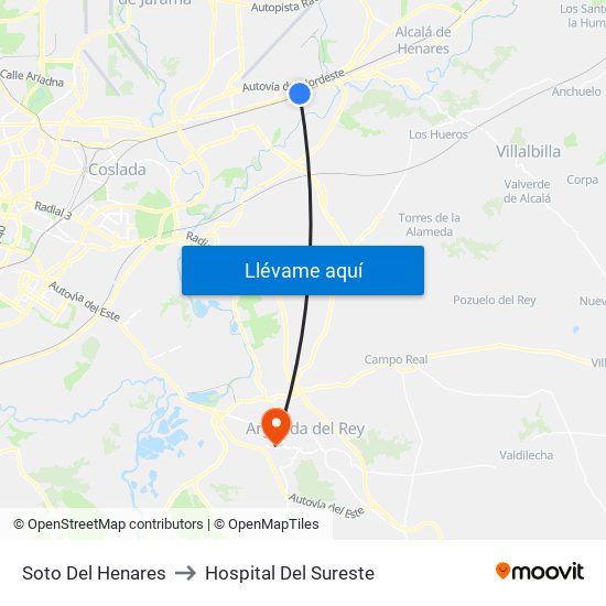 Soto Del Henares to Hospital Del Sureste map