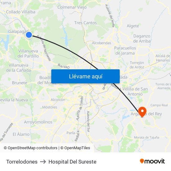 Torrelodones to Hospital Del Sureste map