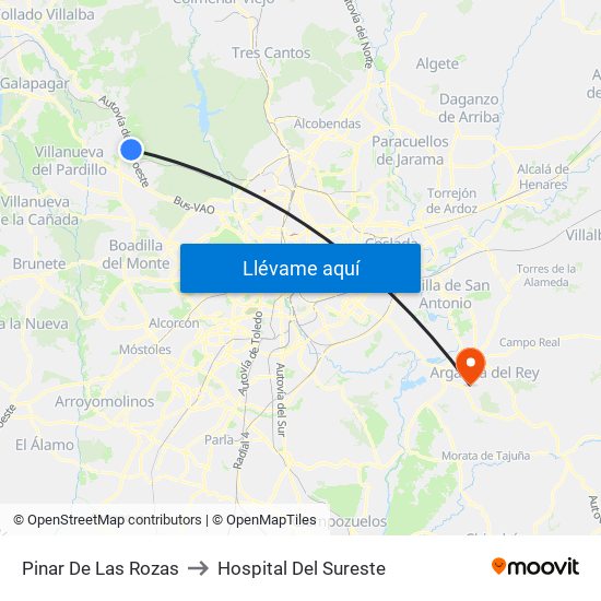 Pinar De Las Rozas to Hospital Del Sureste map