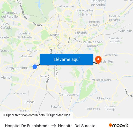 Hospital De Fuenlabrada to Hospital Del Sureste map