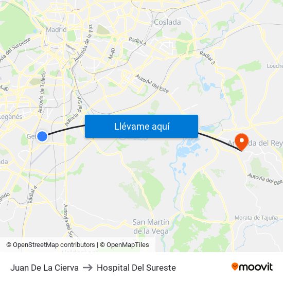 Juan De La Cierva to Hospital Del Sureste map
