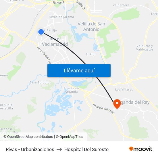 Rivas - Urbanizaciones to Hospital Del Sureste map