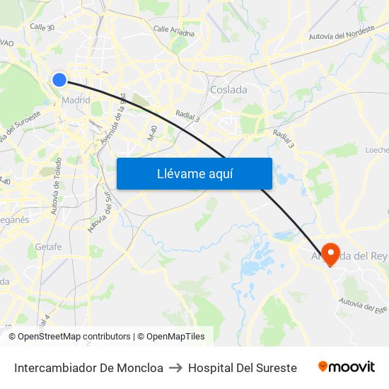 Intercambiador De Moncloa to Hospital Del Sureste map