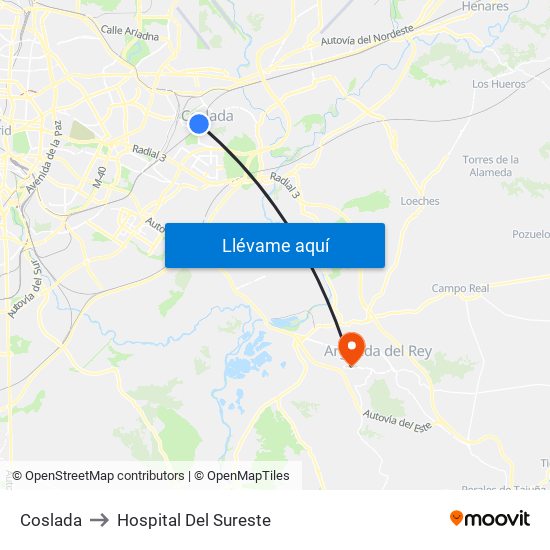 Coslada to Hospital Del Sureste map
