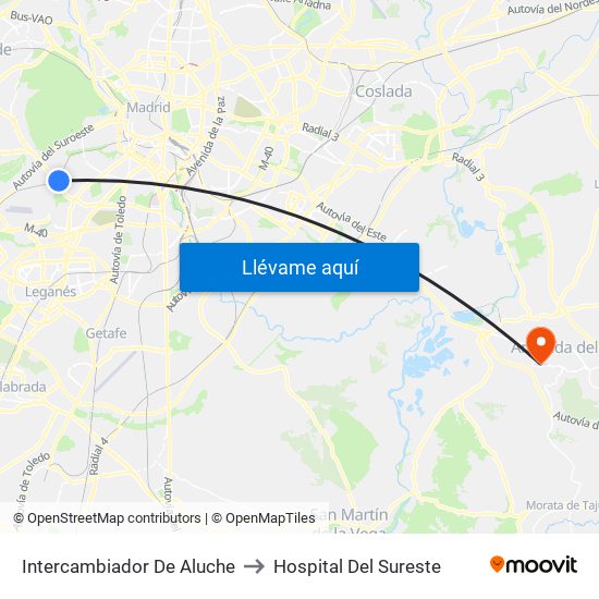 Intercambiador De Aluche to Hospital Del Sureste map