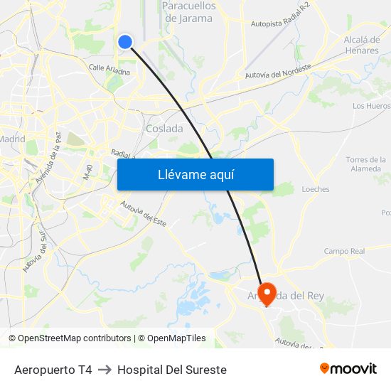 Aeropuerto T4 to Hospital Del Sureste map