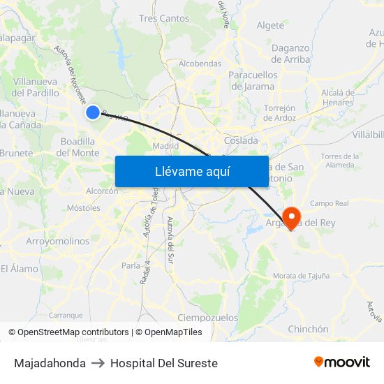 Majadahonda to Hospital Del Sureste map