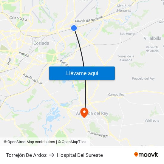 Torrejón De Ardoz to Hospital Del Sureste map