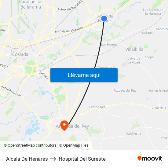 Alcalá De Henares to Hospital Del Sureste map