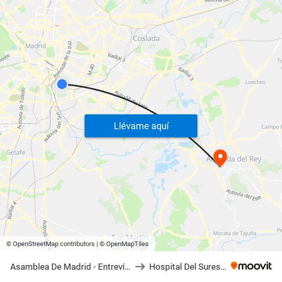 Asamblea De Madrid - Entrevías to Hospital Del Sureste map
