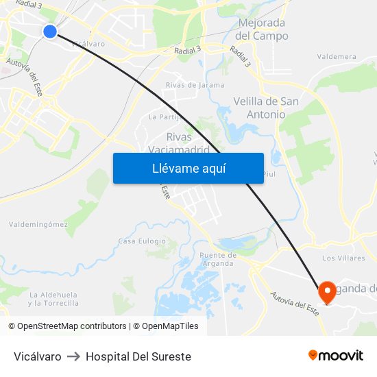 Vicálvaro to Hospital Del Sureste map