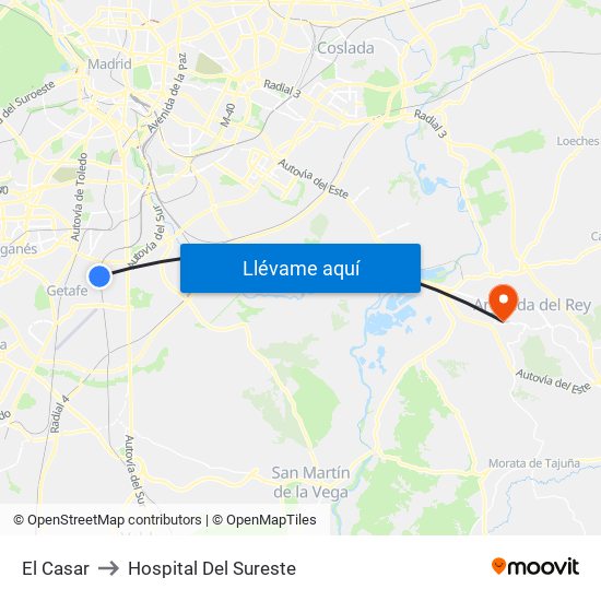 El Casar to Hospital Del Sureste map