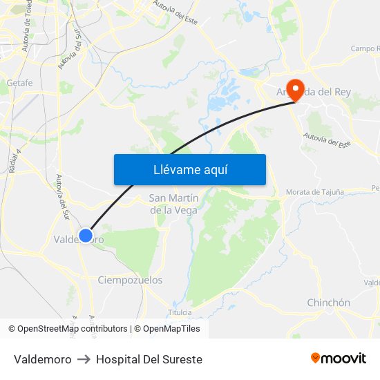 Valdemoro to Hospital Del Sureste map