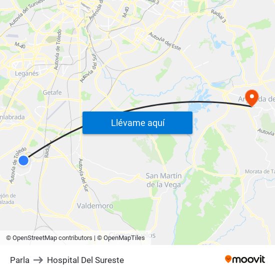 Parla to Hospital Del Sureste map