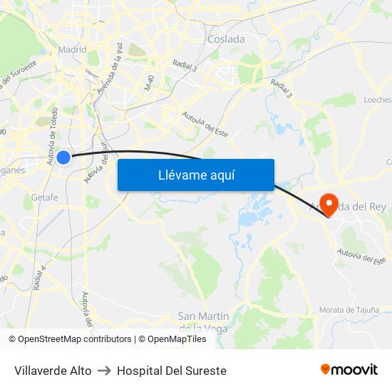 Villaverde Alto to Hospital Del Sureste map