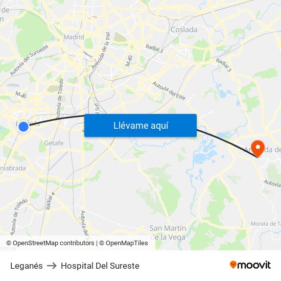 Leganés to Hospital Del Sureste map