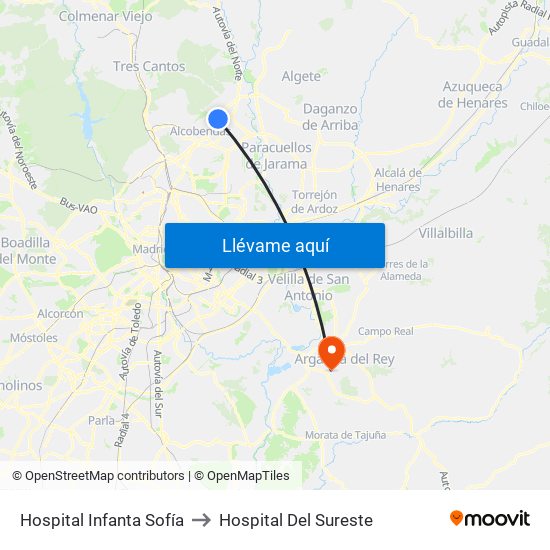 Hospital Infanta Sofía to Hospital Del Sureste map