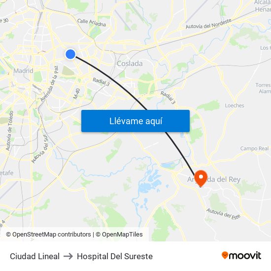 Ciudad Lineal to Hospital Del Sureste map