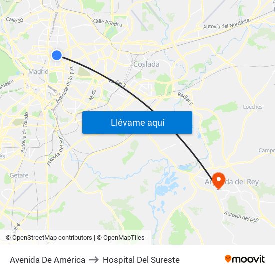 Avenida De América to Hospital Del Sureste map