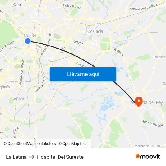 La Latina to Hospital Del Sureste map