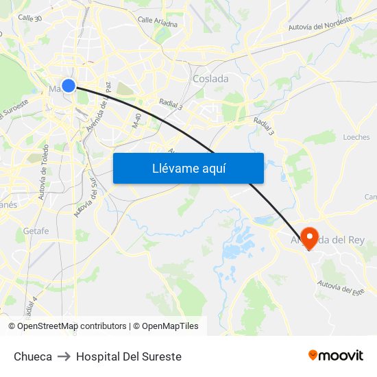 Chueca to Hospital Del Sureste map