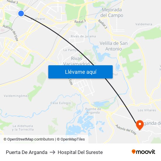 Puerta De Arganda to Hospital Del Sureste map