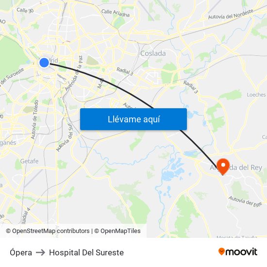 Ópera to Hospital Del Sureste map