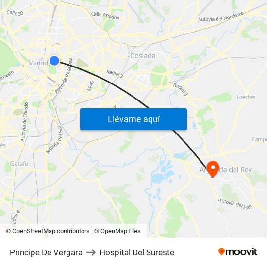 Príncipe De Vergara to Hospital Del Sureste map