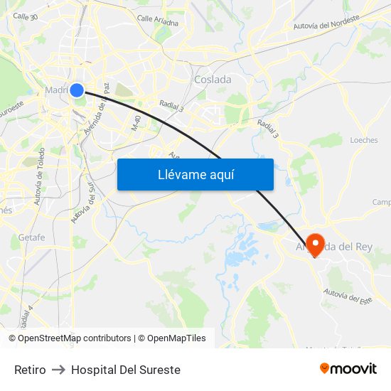 Retiro to Hospital Del Sureste map