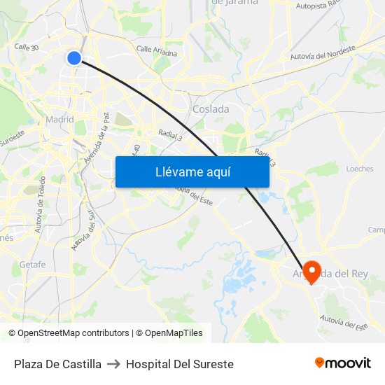 Plaza De Castilla to Hospital Del Sureste map
