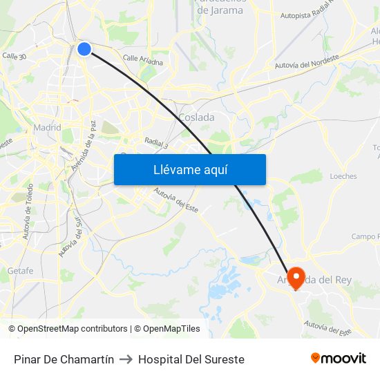 Pinar De Chamartín to Hospital Del Sureste map