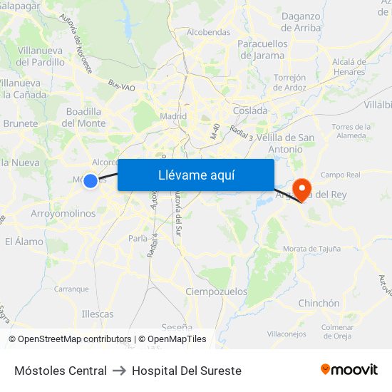 Móstoles Central to Hospital Del Sureste map