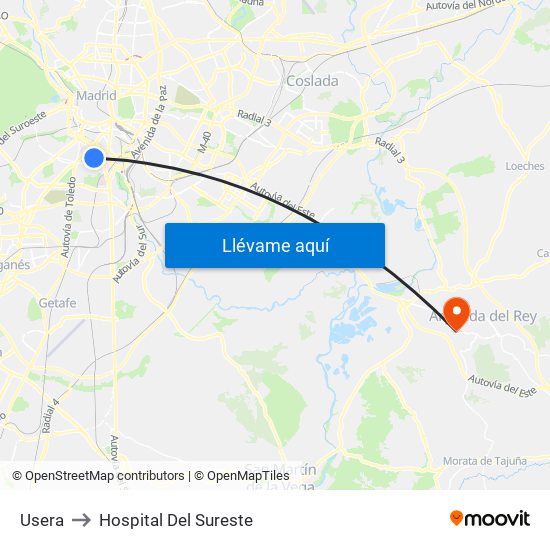 Usera to Hospital Del Sureste map