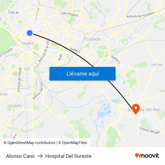 Alonso Cano to Hospital Del Sureste map