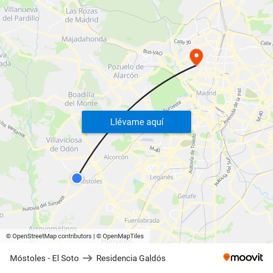 Móstoles - El Soto to Residencia Galdós map