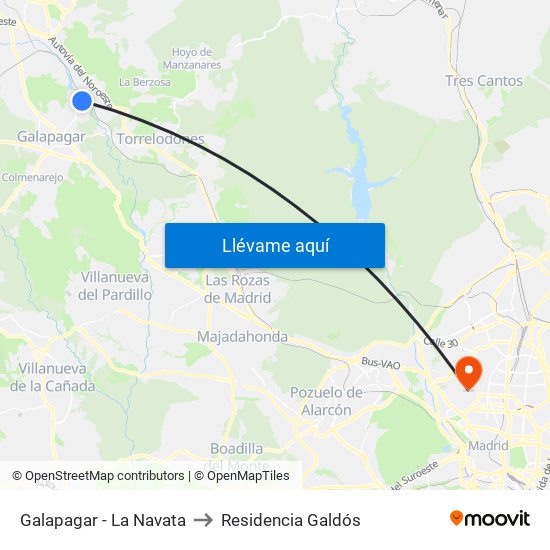 Galapagar - La Navata to Residencia Galdós map