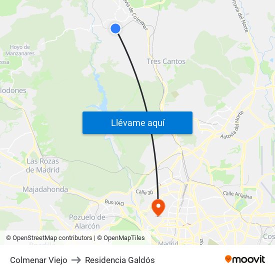 Colmenar Viejo to Residencia Galdós map
