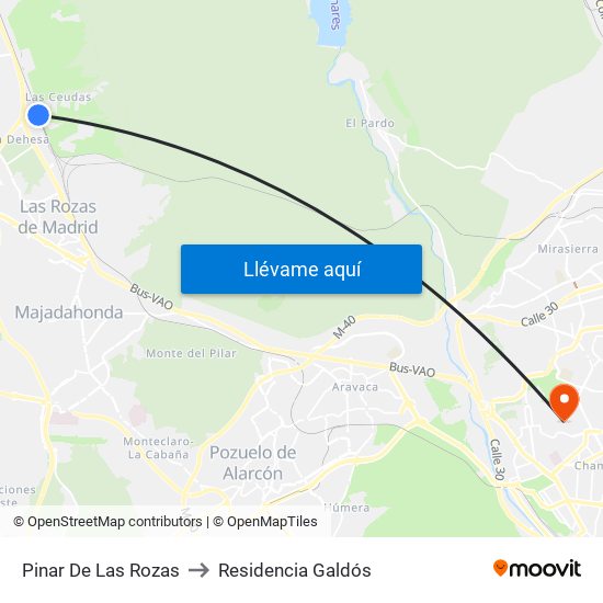 Pinar De Las Rozas to Residencia Galdós map