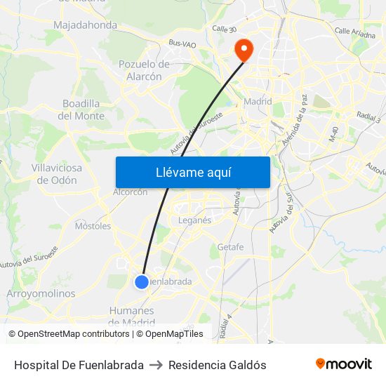 Hospital De Fuenlabrada to Residencia Galdós map