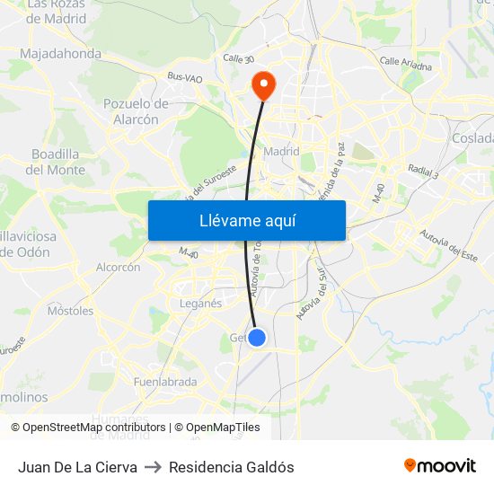 Juan De La Cierva to Residencia Galdós map