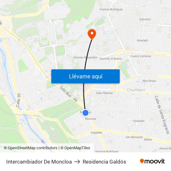 Intercambiador De Moncloa to Residencia Galdós map