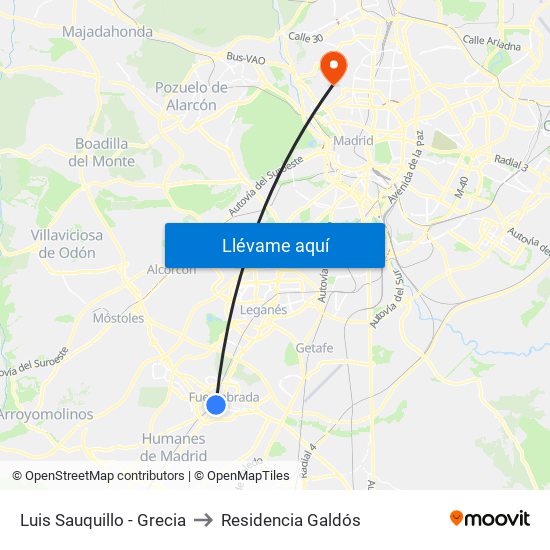 Luis Sauquillo - Grecia to Residencia Galdós map