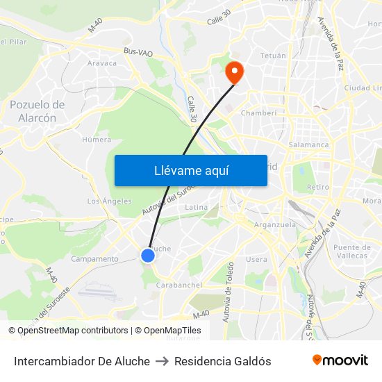 Intercambiador De Aluche to Residencia Galdós map