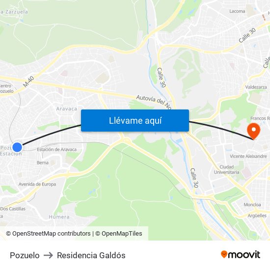 Pozuelo to Residencia Galdós map