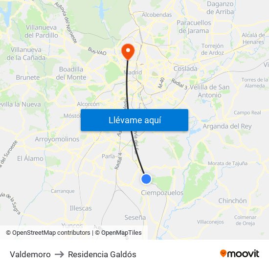 Valdemoro to Residencia Galdós map