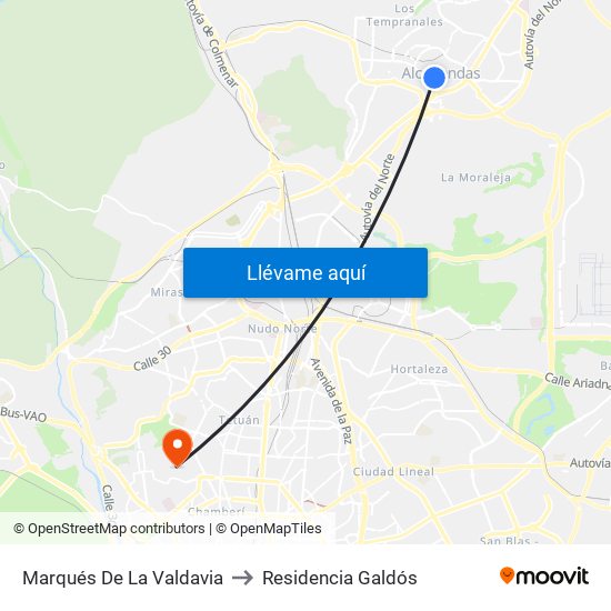 Marqués De La Valdavia to Residencia Galdós map