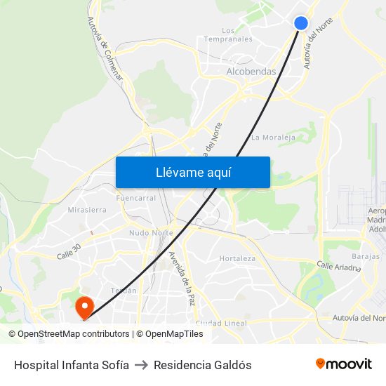 Hospital Infanta Sofía to Residencia Galdós map