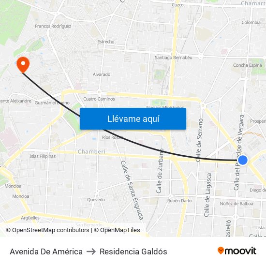 Avenida De América to Residencia Galdós map