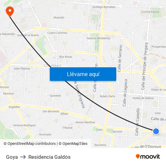 Goya to Residencia Galdós map