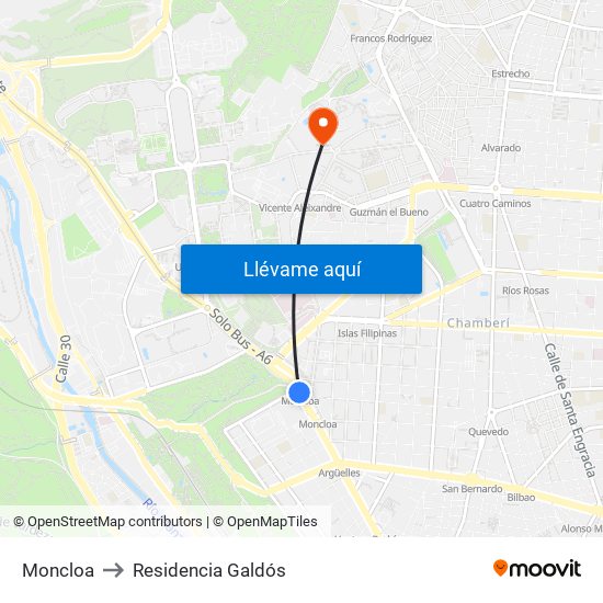 Moncloa to Residencia Galdós map